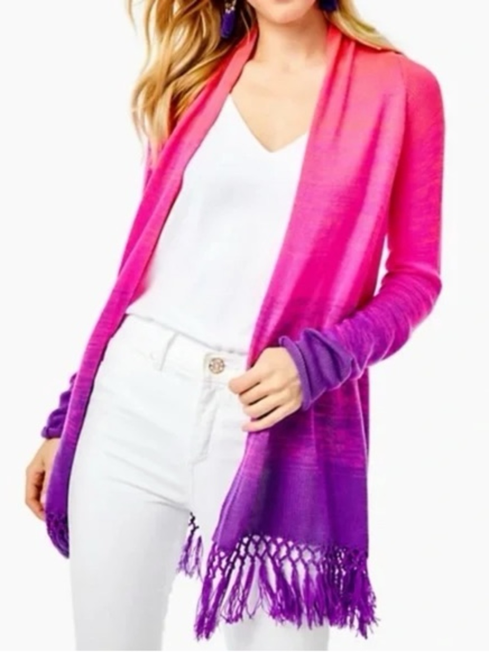 Lilly Pulitzer Tatum Cardigan Fringe Ombre Pink Purple